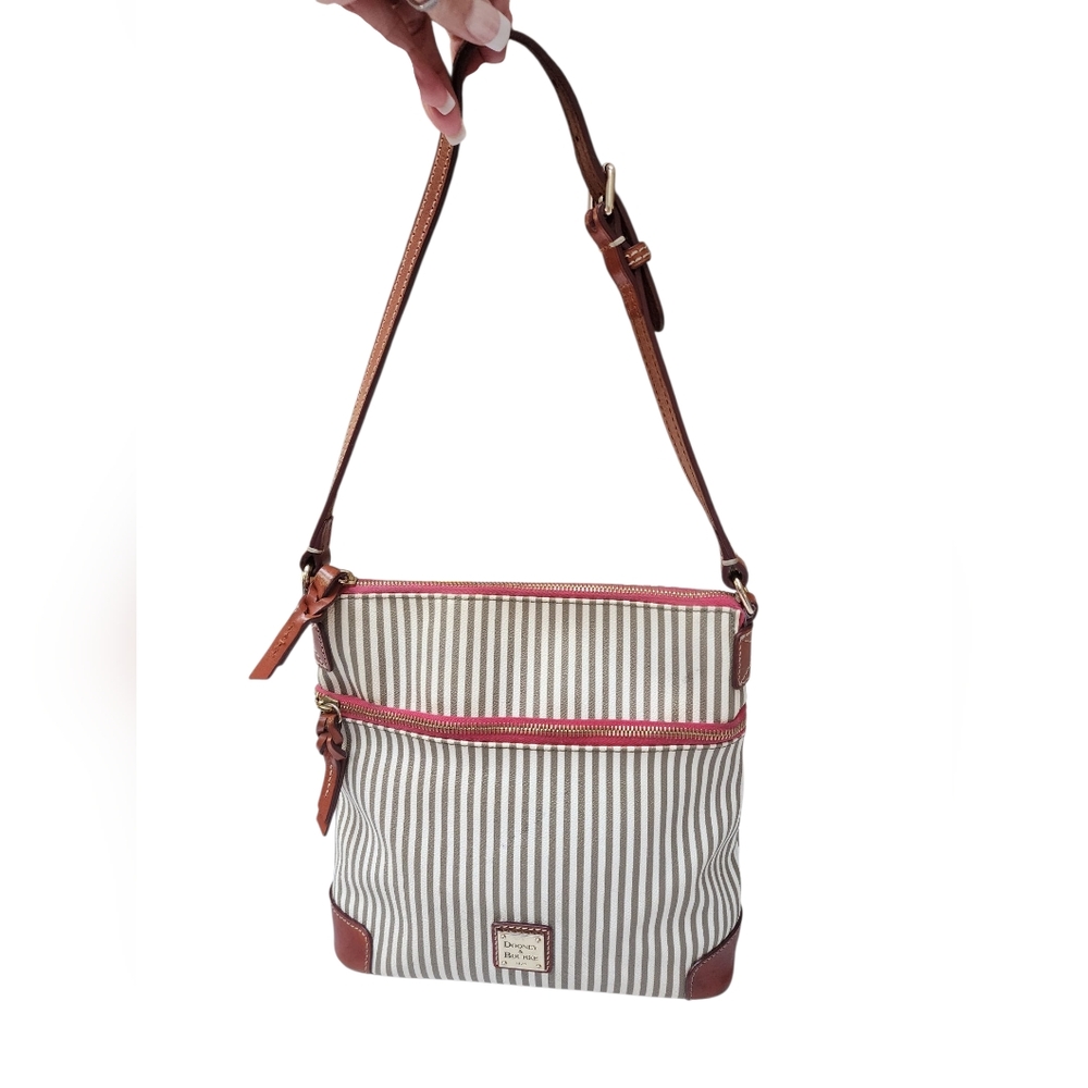 DOONEY & BOURKE Letter Carrier Canvas Crossbody Bag w/Vacchetta Leather Trim EUC